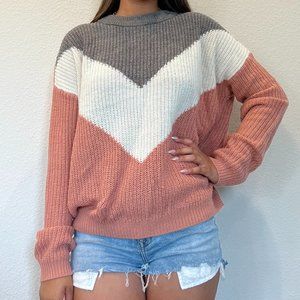 Pink white and grey Patterned Sweater, size Medium